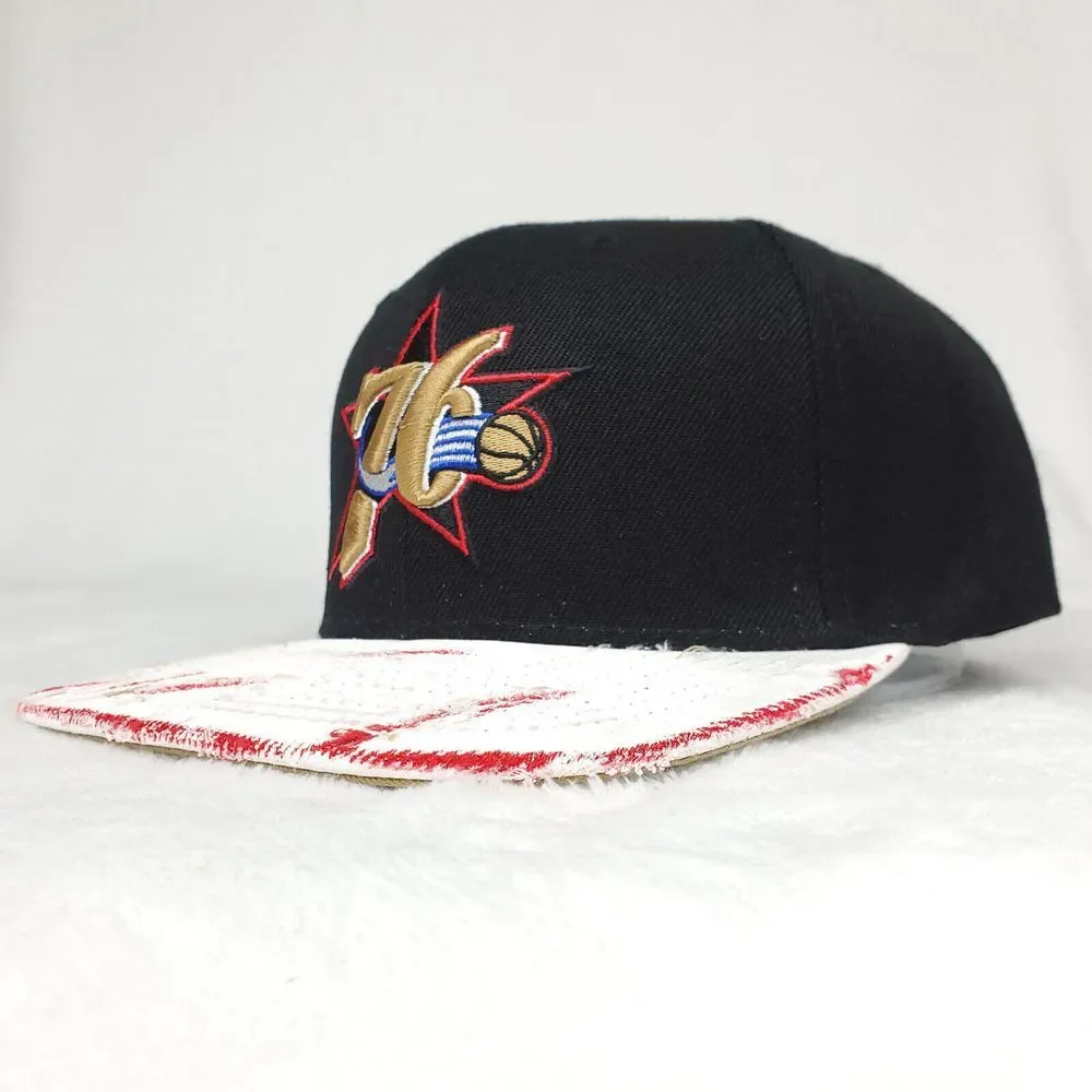 Philadelphia 76ers Mitchell & Ness NBA Snapback Hat Cap 3D Logo Grunge Black NWT